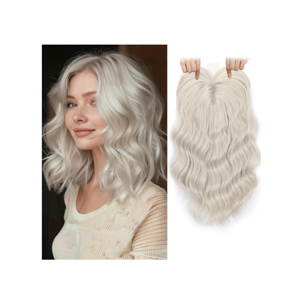 14" Hair Topper White Blonde Synthetic Curly Wavy Clip In Bangs Thinning Hair